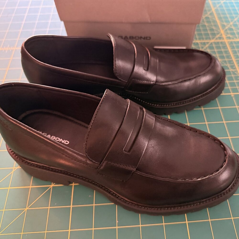 Vagabond Black Leather Kenova Loafers with Chunky Soles, Size 38